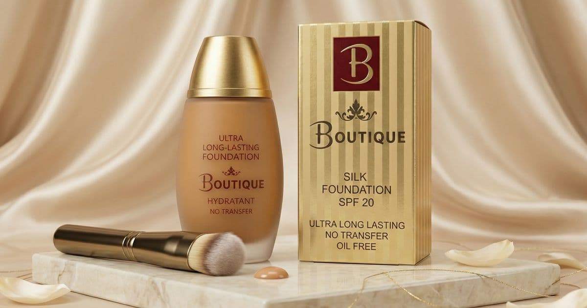Silk Foundation Boutique ultra long lasting hydratant no transfer packaging dorato